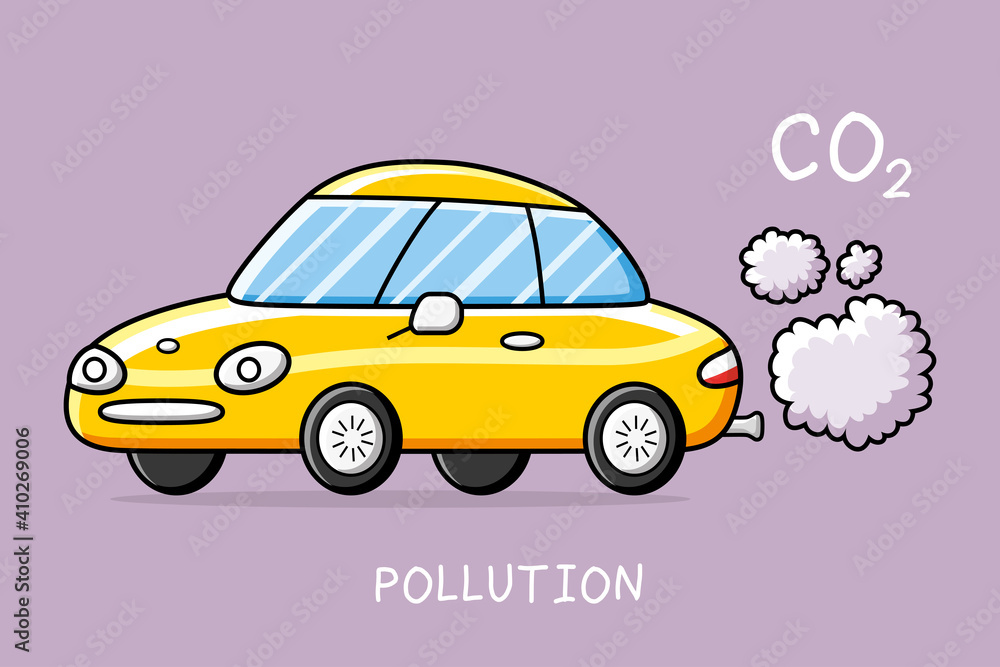 Car with exhaust smoke clouds, air pollution issue. Car with exhaust smoke clouds, air pollution issue.