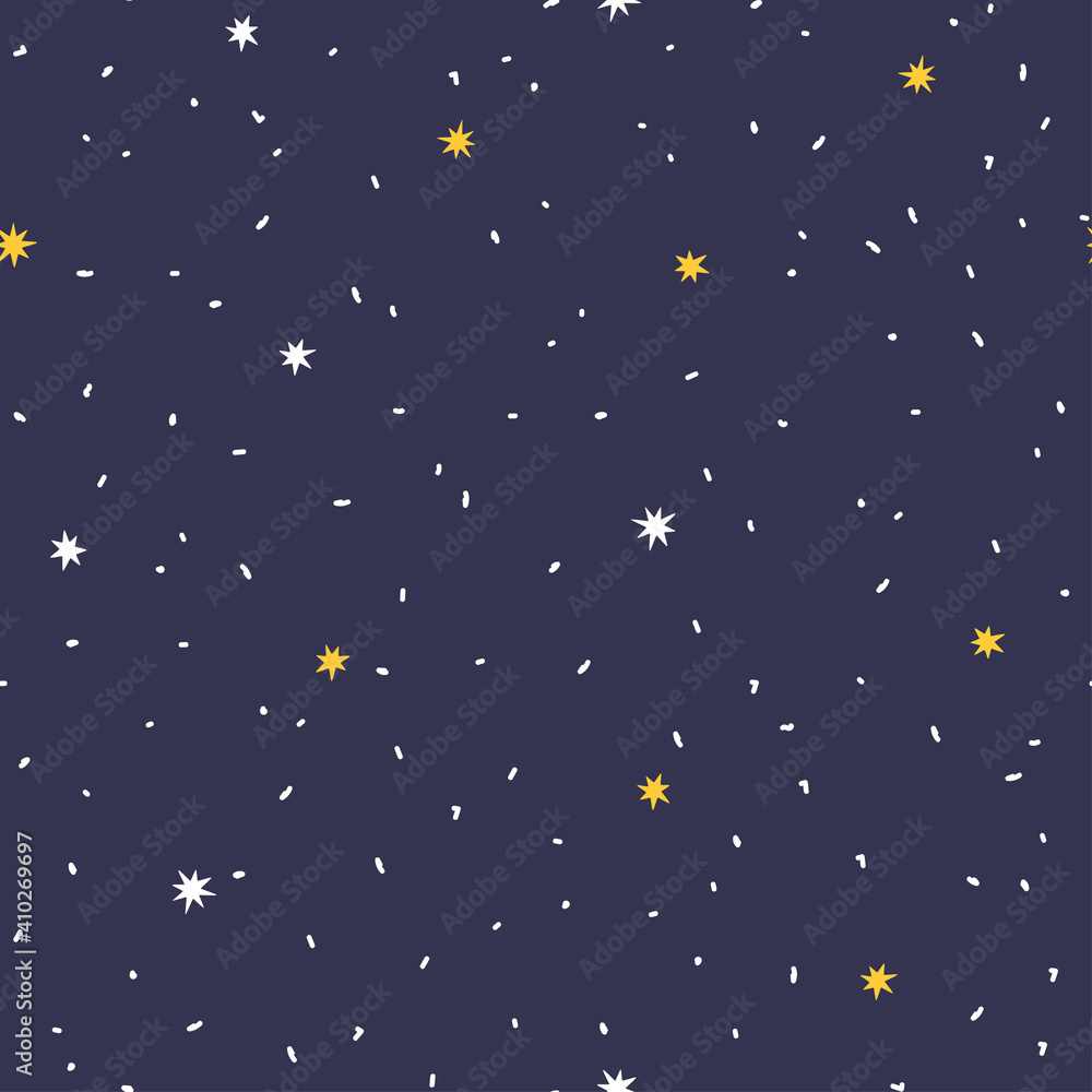 Stars seamless pattern on a dark background. Night sky background.