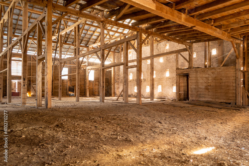 Empty Old Wood Barn Inside Sunbeams Light Rays Boards Dusty