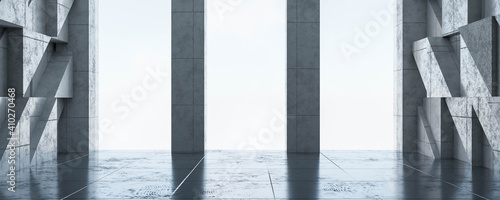 empty bright industrial concrete hall with pillars 3d render illustration photo