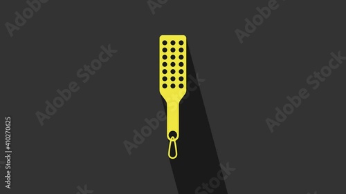 Yellow Spanking paddle icon isolated on grey background. Fetish accessory. Sex toy for adult. 4K Video motion graphic animation