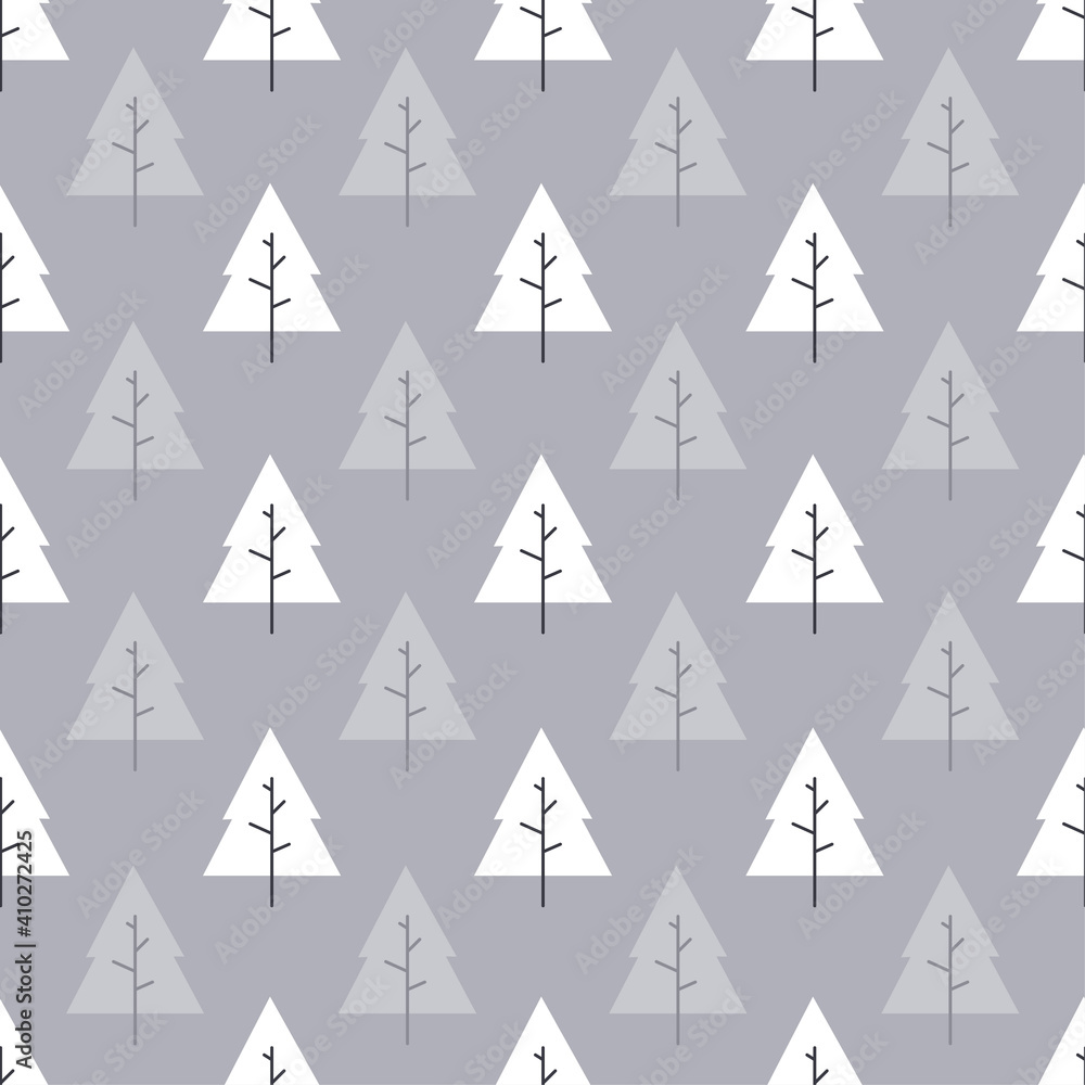 Vector seamless pattern with landscape scene. Repeated texture with mountains and pine trees.
Simple hand drawing template for kids fabrics and wallpapers. Scandinavian style.