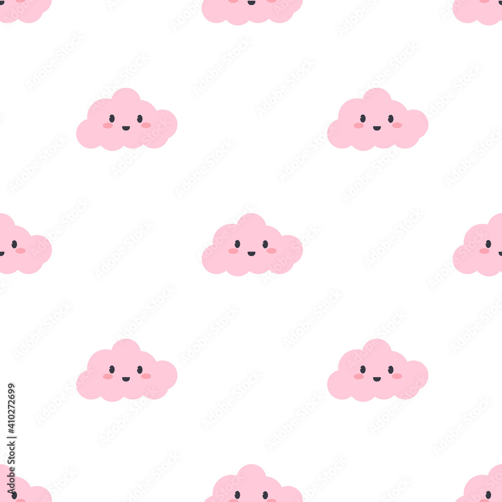 Seamless clouds smiling face pattern.  Vector design for paper, cover, wallpaper, 
fabric, textile, interior decor and other project.