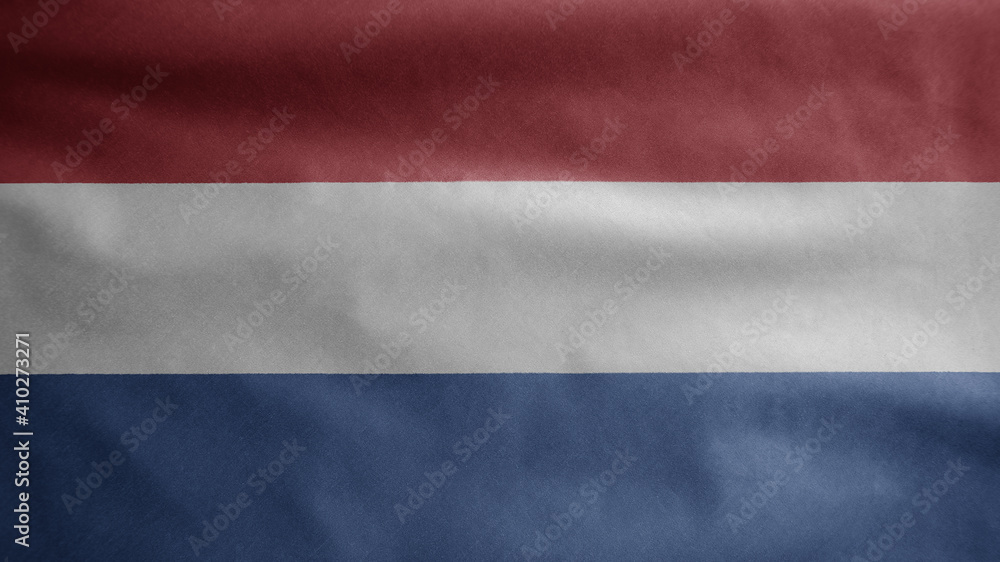 Dutch flag waving in the wind. Close up of Netherlands banner blowing, soft silk Dutch flag waving in the wind. Close up of Netherlands banner blowing, soft silk