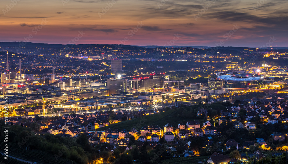 Stuttgart at night germany skyline aerial view.