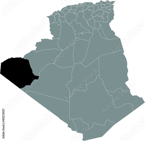 Black location map of the Algerian Tindouf province inside gray map of Algeria photo