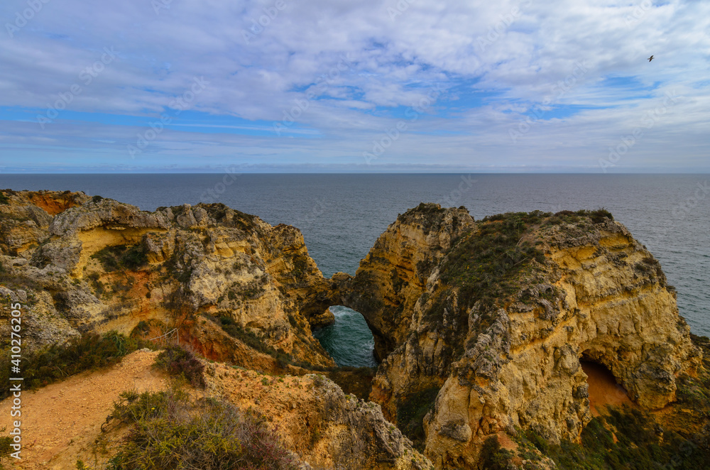rocky coast of the sea,cliffs and arches in Ponta da Piedade, Lagos, Algarve, Portugal