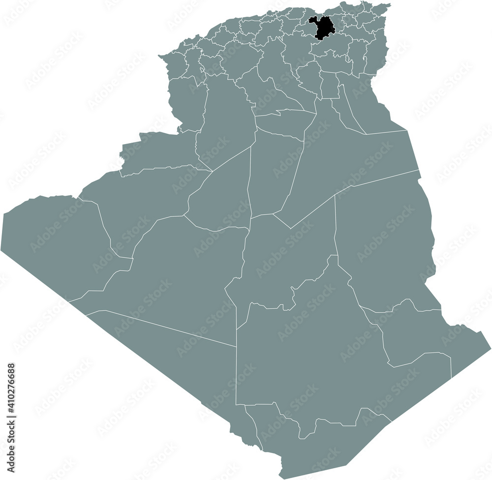 Fototapeta premium Black location map of the Algerian Sétif province inside gray map of Algeria