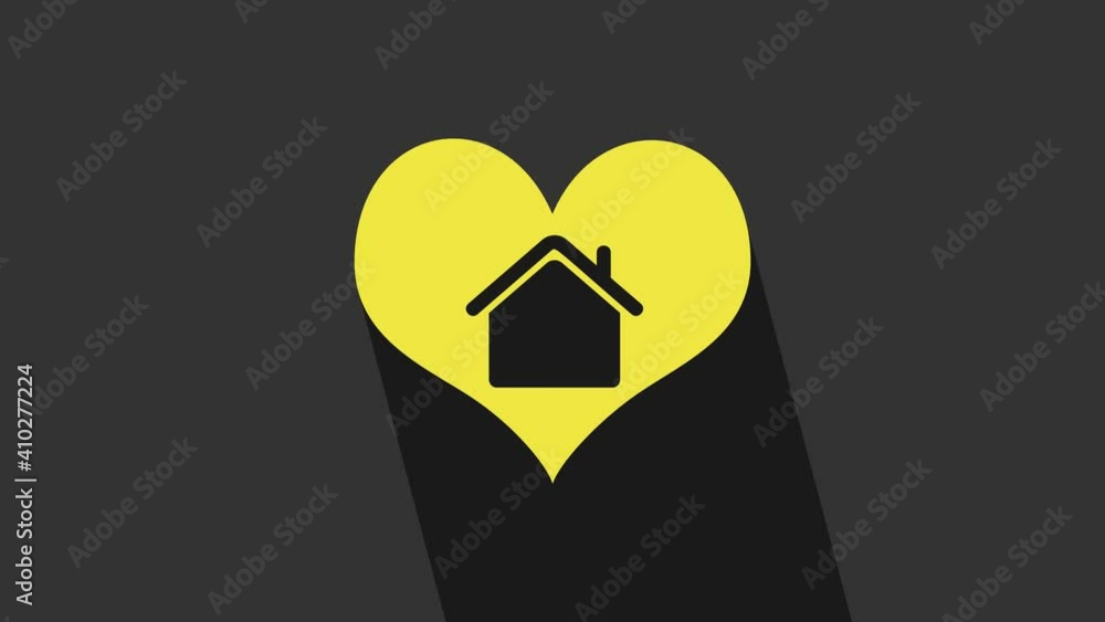 Yellow House with heart shape icon isolated on grey background. Love home symbol. Family, real estate and realty. 4K Video motion graphic animation Yellow House with heart shape icon isolated on grey background. Love home symbol. Family, real estate and realty. 4K Video motion graphic animation