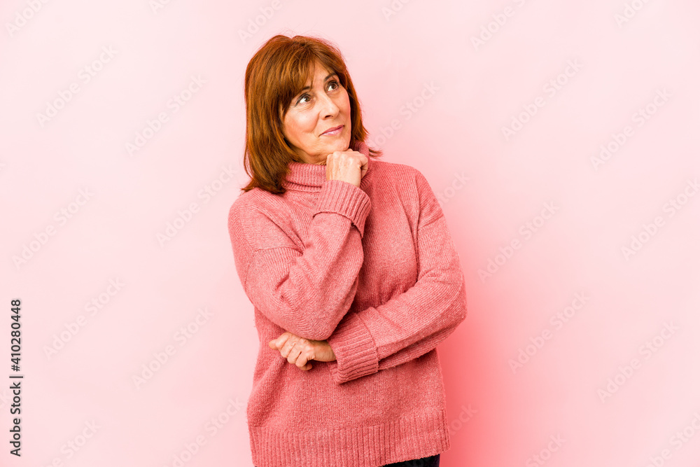 Senior caucasian woman isolated looking sideways with doubtful and skeptical expression. Senior caucasian woman isolated looking sideways with doubtful and skeptical expression.