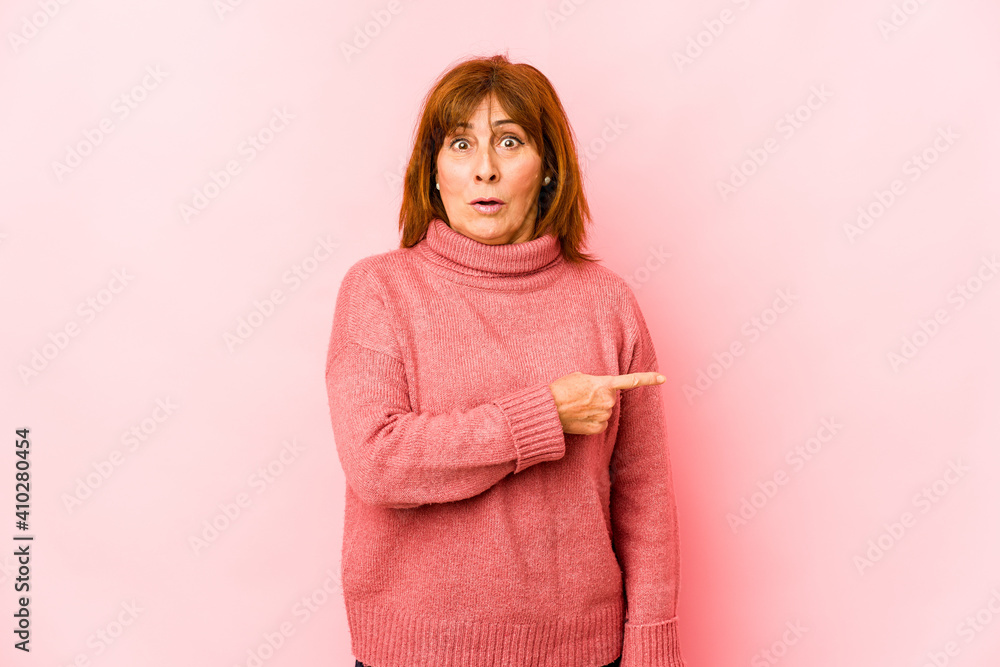 Senior caucasian woman isolated pointing to the side Senior caucasian woman isolated pointing to the side