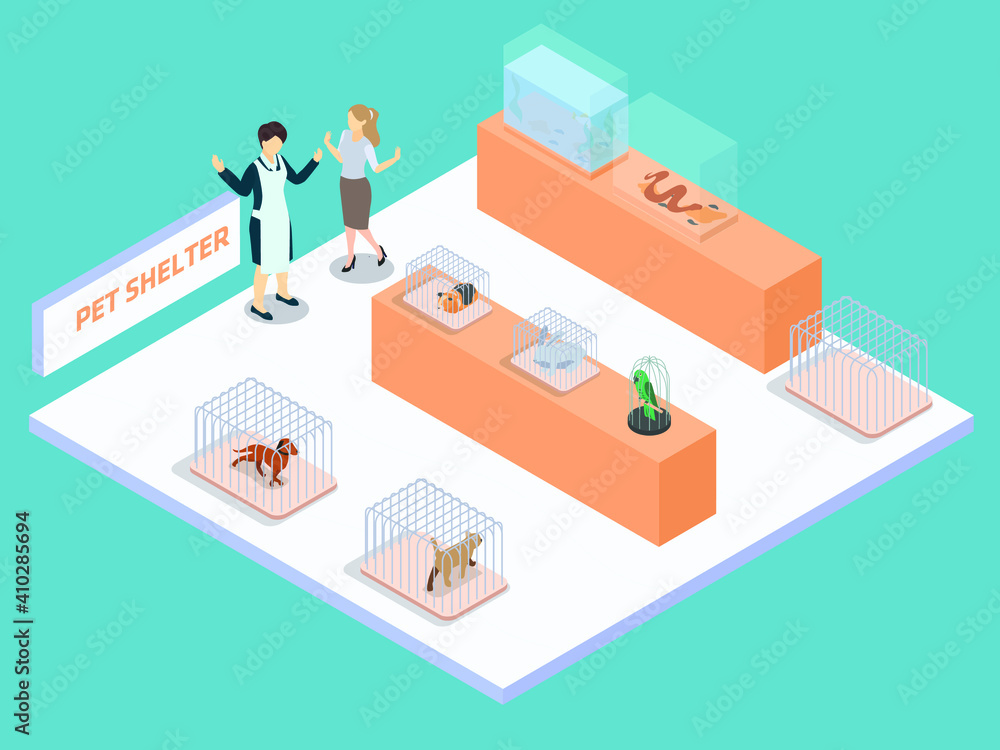 Pet shelter isometric 3d vector concept for banner, website, illustration, landing page, flyer, etc. Pet shelter isometric 3d vector concept for banner, website, illustration, landing page, flyer, etc.