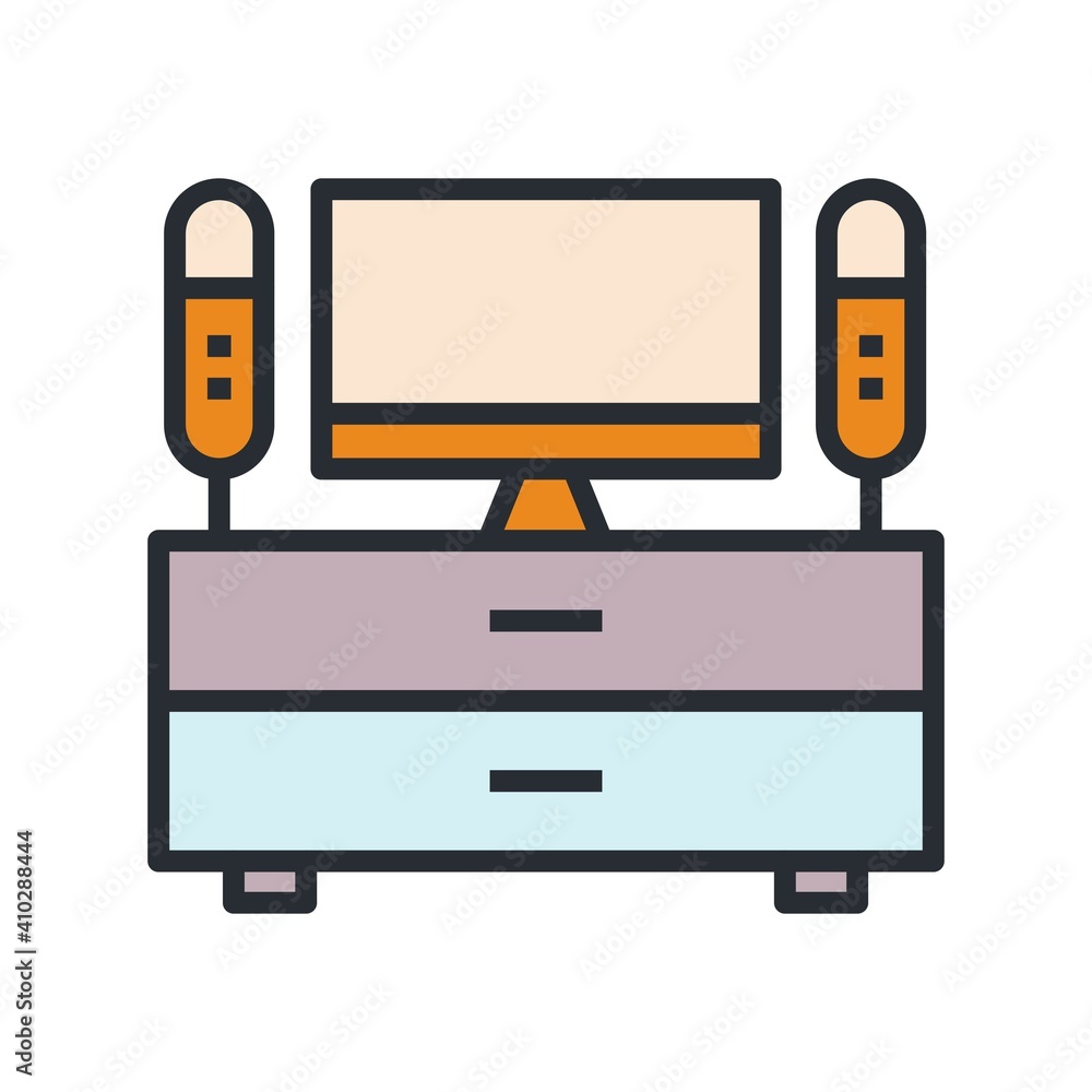 Home theater concept with tv and musical speakers isolated vector illustration. Flat icon design. Home theater concept with tv and musical speakers isolated vector illustration. Flat icon design.
