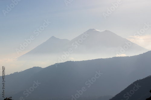 volcanic landscape with fog in Guatemala 