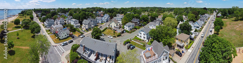 Aerial view panorama of historic residence building in historic city of Beverly, Massachusetts MA, USA. 