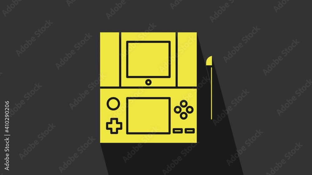 Yellow Portable video game console icon isolated on grey background. Gamepad sign. Gaming concept. 4K Video motion graphic animation Yellow Portable video game console icon isolated on grey background. Gamepad sign. Gaming concept. 4K Video motion graphic animation