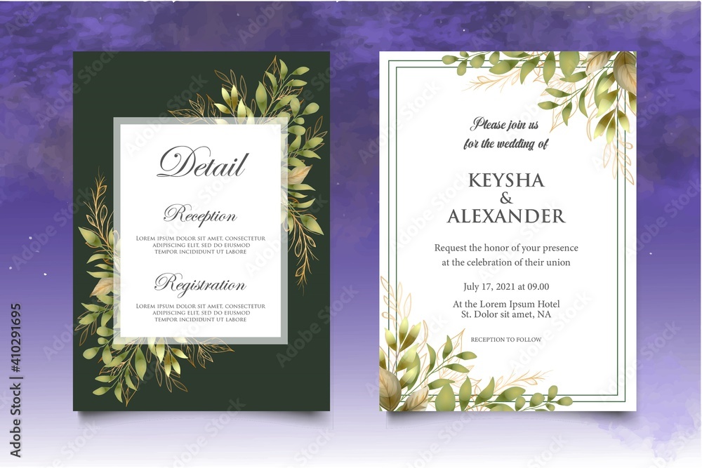 Wedding invitation template set with elegant floral decoration