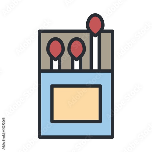 Matches box icon. Camping fire, hiking, symbol.