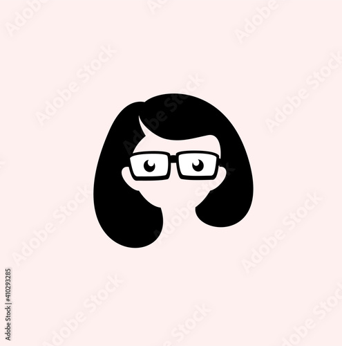 geek nerd girl with hair and glasses logo, Vector Logo template
