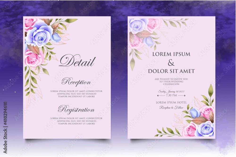 Wedding invitation template set with elegant floral decoration