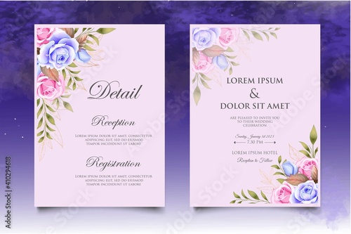 Wedding invitation template set with elegant floral decoration