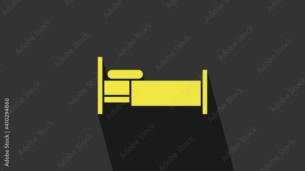Yellow Bed icon isolated on grey background. 4K Video motion graphic animation Yellow Bed icon isolated on grey background. 4K Video motion graphic animation