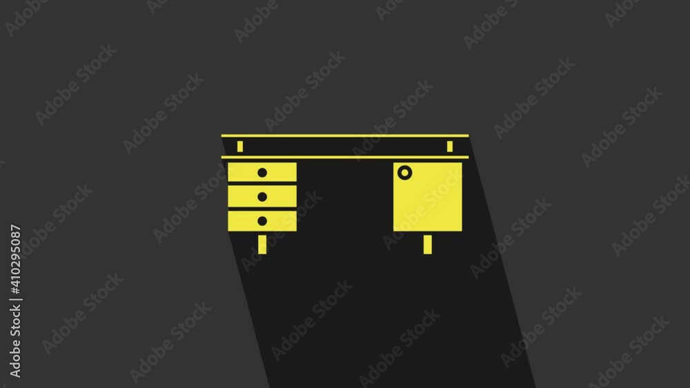 Yellow Office desk icon isolated on grey background. 4K Video motion graphic animation Yellow Office desk icon isolated on grey background. 4K Video motion graphic animation