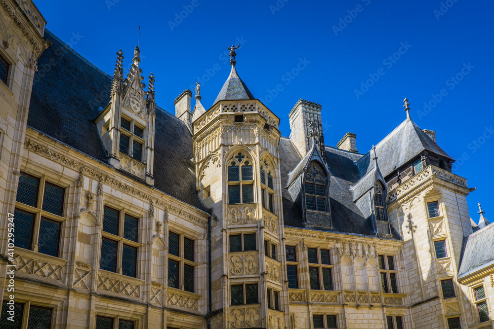 The interior facade of the Jacques Coeur Palace, a gothic building, emblematic of the city of Bourges, located in the Berry region of France