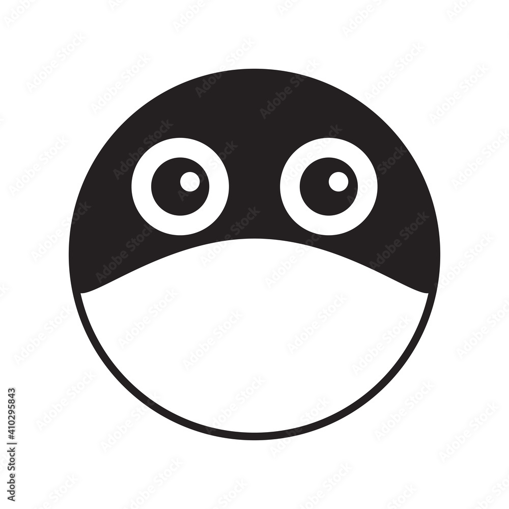 Emoji with mouth mask, face with medical mask, emotion icon, black isolated on white background, vector illustration. Emoji with mouth mask, face with medical mask, emotion icon, black isolated on white background, vector illustration.