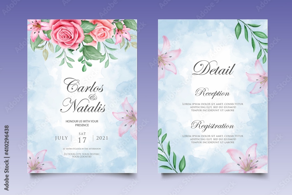 Wedding invitation template set with elegant floral decoration