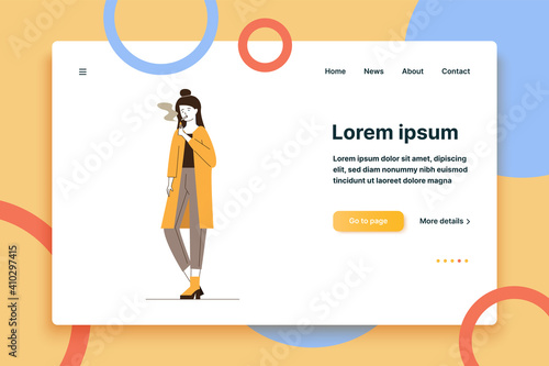 Female smoker lighting cigarette. Smoking young woman flat vector illustration. Addiction, problem, unhealthy lifestyle concept for banner, website design or landing web page