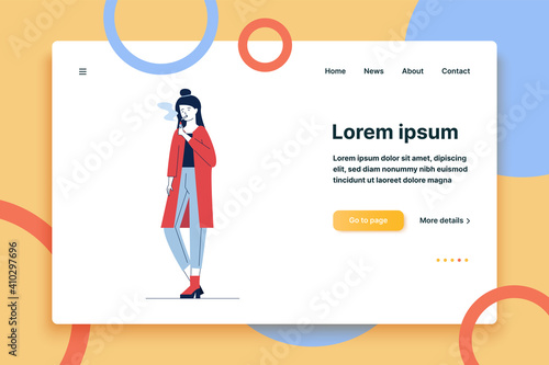Female smoker lighting cigarette. Smoking young woman flat vector illustration. Addiction, problem, unhealthy lifestyle concept for banner, website design or landing web page