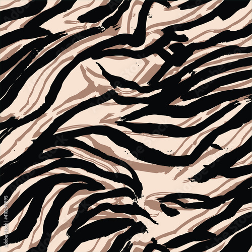 Seamless pattern with zebra fur print. Vector illustration. Exotic wild animalistic texture.  Seamless camouflage background for fabric, textile, design, cover, wrapping. Seamless camouflage backgroun