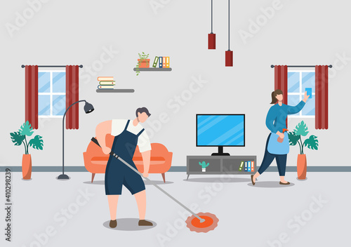 Cleaning Service Concept. Vector Flat Design Cartoon Illustration
