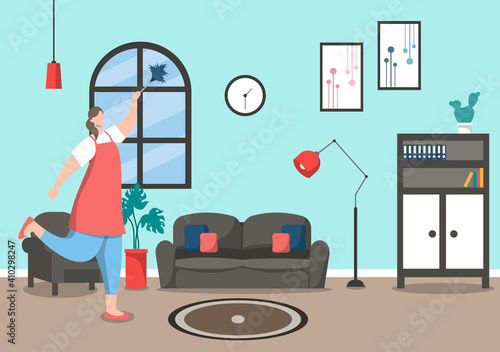 Cleaning Service Concept. Vector Flat Design Cartoon Illustration
