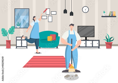 Cleaning Service Concept. Vector Flat Design Cartoon Illustration