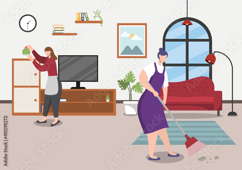 Cleaning Service Concept. Vector Flat Design Cartoon Illustration