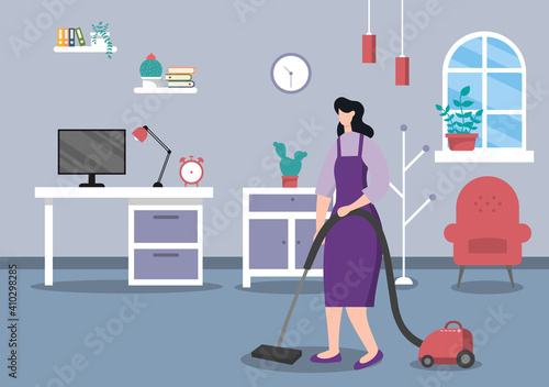 Cleaning Service Concept. Vector Flat Design Cartoon Illustration