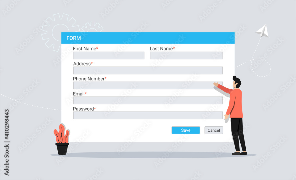 Registration form concept with man character vector illustration.