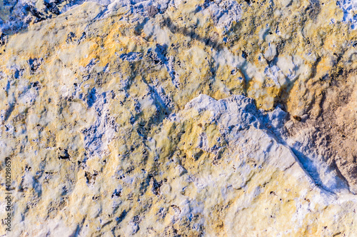 close up detail of rock surface with variety of colors under natural sunlight