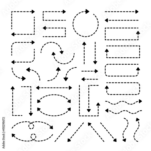 Black dotted arrows with variations direction. Vector stock illustration