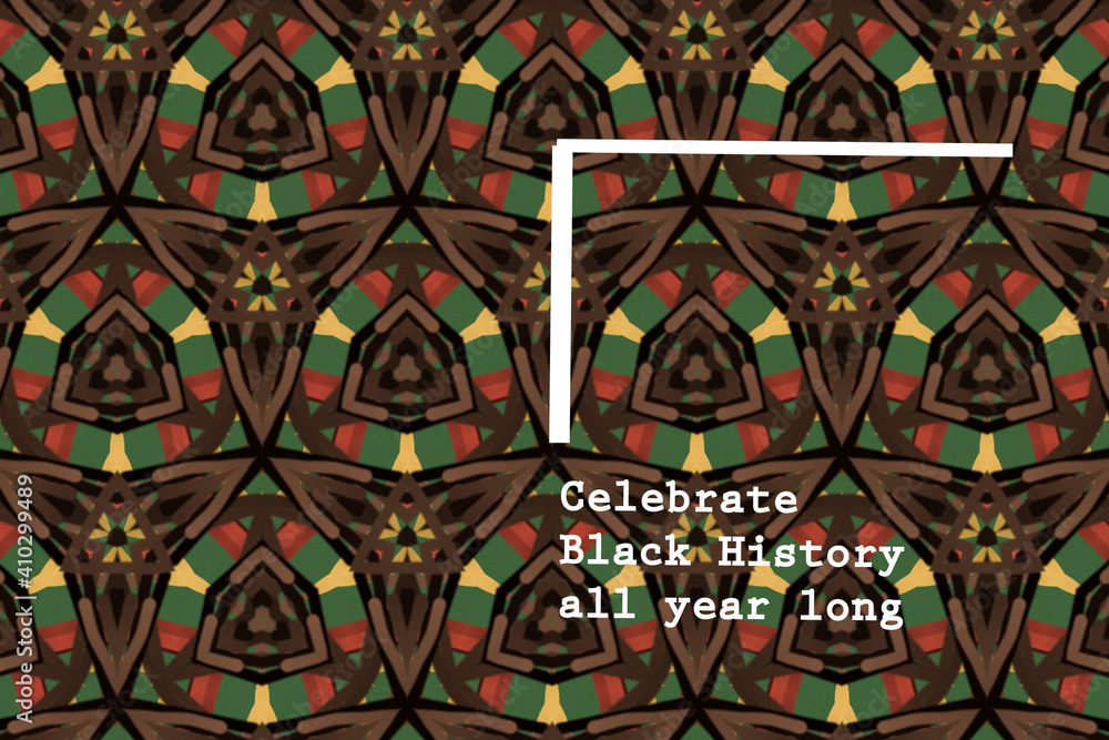 Black history text on geometric pattern