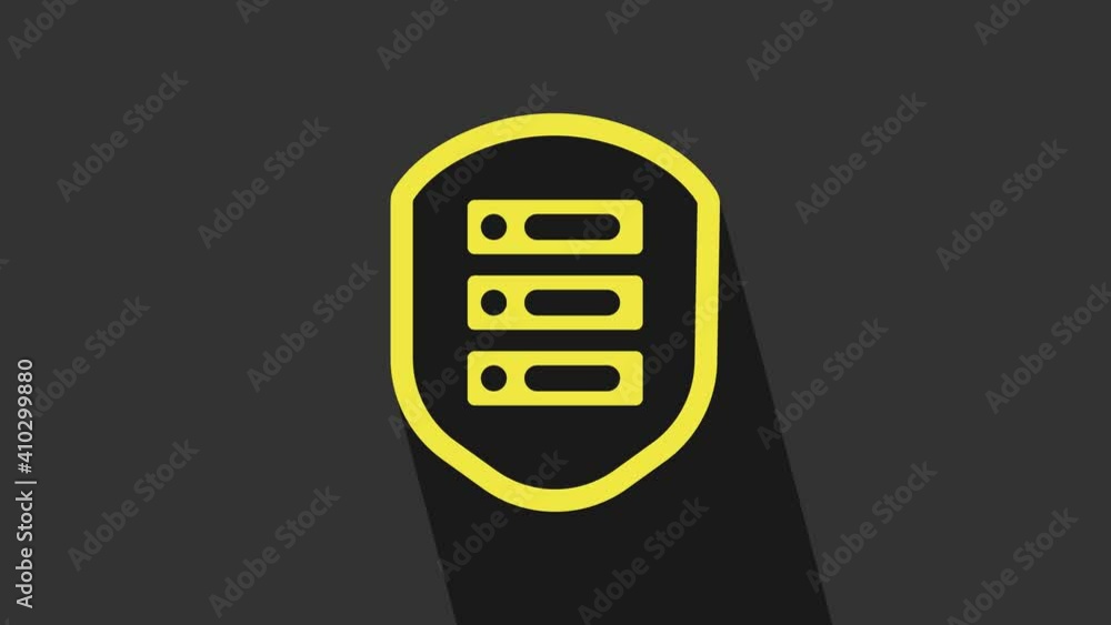 Yellow Server with shield icon isolated on grey background. Protection against attacks. Network firewall, router, switch, data. 4K Video motion graphic animation Yellow Server with shield icon isolated on grey background. Protection against attacks. Network firewall, router, switch, data. 4K Video motion graphic animation