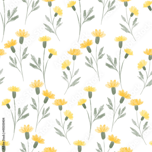 watercolor cute yellow wildflower seamless pattern