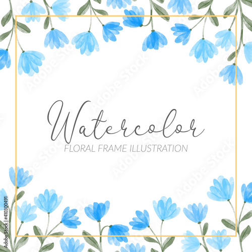 watercolor cute blue wildflower floral square frame illustration