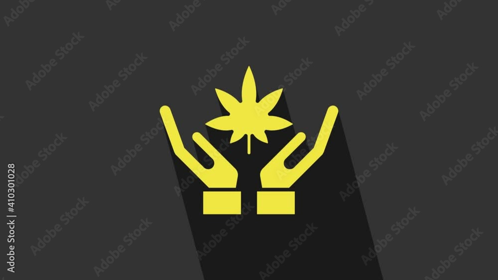 Yellow Medical marijuana or cannabis leaf icon isolated on grey background. Hemp symbol. 4K Video motion graphic animation Yellow Medical marijuana or cannabis leaf icon isolated on grey background. Hemp symbol. 4K Video motion graphic animation