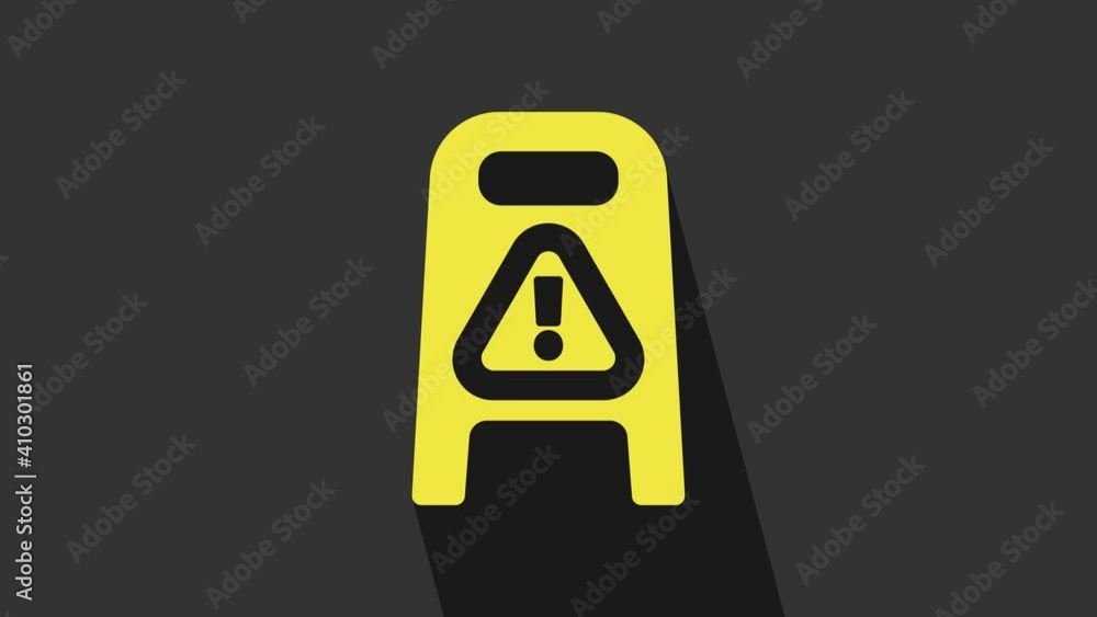 Yellow Wet floor and cleaning in progress icon isolated on grey background. Cleaning service concept. 4K Video motion graphic animation Yellow Wet floor and cleaning in progress icon isolated on grey background. Cleaning service concept. 4K Video motion graphic animation