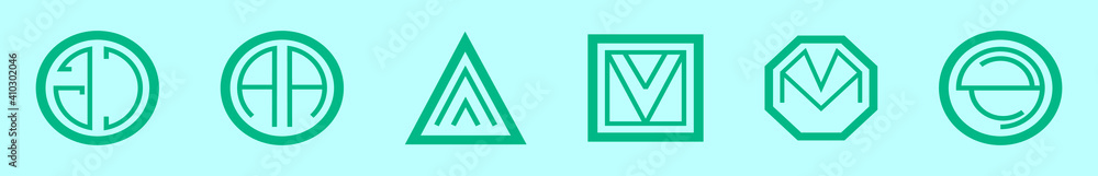 set of monograms cartoon icon design template with various models. vector illustration isolated on blue background set of monograms cartoon icon design template with various models. vector illustration isolated on blue background
