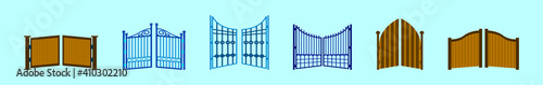 set of open gate cartoon icon design template with various models. vector illustration isolated on blue background