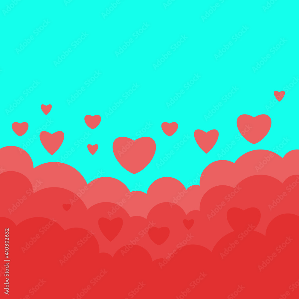 1080 x 1080 Red Cloud Background with Love Shapes